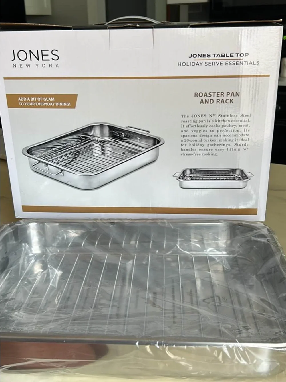 Jones New York Stainless Steel Roaster Pan with Removable Rack - Silver